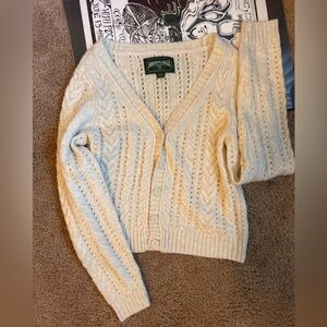 American Eagle Outfitters Cream Cable Knit Cardigan